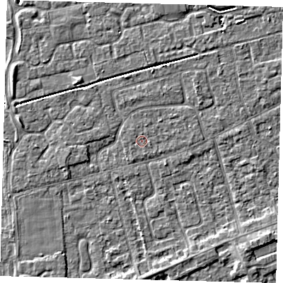 Shaded relief map of the ground around PE111LW, computed from Environment Agency LiDAR. The ground here sits at about 3 m above sea level and falls 4 m across the surrounding 800 m. Surface water reaching this point runs off ground lying to the north-north-east, 0.5 m higher.