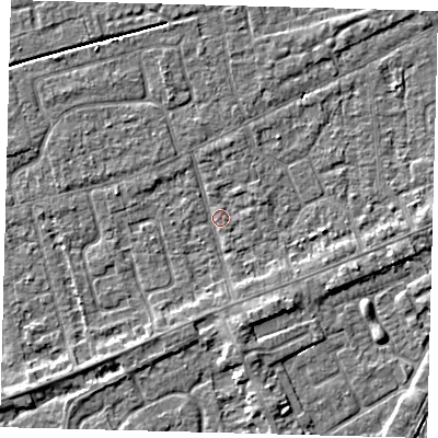 Shaded relief map of the ground around PE111LY, computed from Environment Agency LiDAR. The ground here sits at about 3 m above sea level and falls 4 m across the surrounding 800 m. Surface water reaching this point runs off ground lying to the east-south-east, 2.7 m higher.