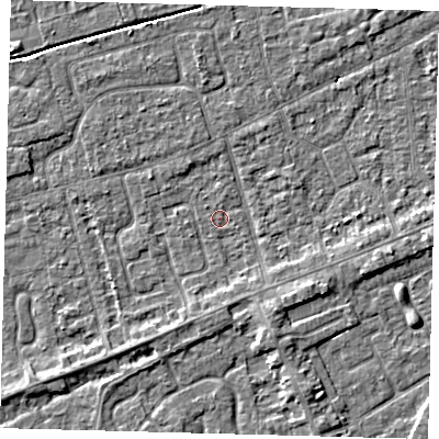 Shaded relief map of the ground around PE111LZ, computed from Environment Agency LiDAR. The ground here sits at about 3 m above sea level and falls 4 m across the surrounding 800 m. Surface water reaching this point runs off ground lying to the south-south-east, 2.9 m higher.