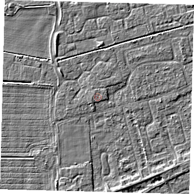 Shaded relief map of the ground around PE111NB, computed from Environment Agency LiDAR. The ground here sits at about 4 m above sea level and falls 4 m across the surrounding 800 m. Surface water reaching this point runs off ground lying to the north-west, 1.0 m higher.