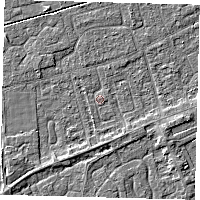 Shaded relief map of the ground around PE111NF, computed from Environment Agency LiDAR. The ground here sits at about 3 m above sea level and falls 4 m across the surrounding 800 m. Surface water reaching this point runs off ground lying to the east-south-east, 2.7 m higher.