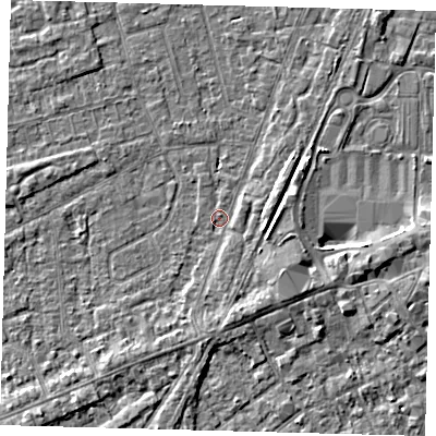 Shaded relief map of the ground around PE111NH, computed from Environment Agency LiDAR. The ground here sits at about 3 m above sea level and falls 4 m across the surrounding 800 m. Surface water reaching this point runs off ground lying to the east, 1.8 m higher.