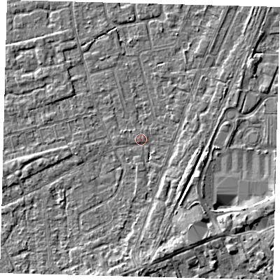 Shaded relief map of the ground around PE111NL, computed from Environment Agency LiDAR. The ground here sits at about 3 m above sea level and falls 4 m across the surrounding 800 m. Surface water reaching this point runs off ground lying to the south-south-east, 3.1 m higher.
