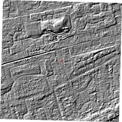 Shaded relief map of the ground around PE111NP, computed from Environment Agency LiDAR. The ground here sits at about 3 m above sea level and falls 4 m across the surrounding 800 m. The ground contributing surface water to this point lies to the south-east.