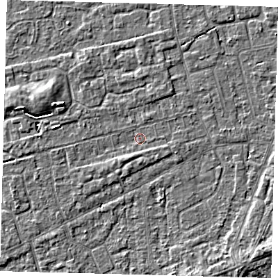 Shaded relief map of the ground around PE111NS, computed from Environment Agency LiDAR. The ground here sits at about 3 m above sea level and falls 4 m across the surrounding 800 m. Surface water reaching this point runs off ground lying to the south-south-west, 1.1 m higher.