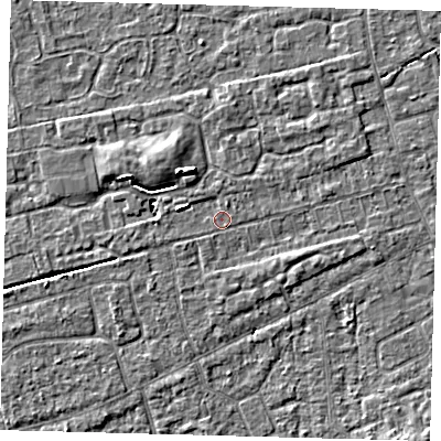 Shaded relief map of the ground around PE111NT, computed from Environment Agency LiDAR. The ground here sits at about 3 m above sea level and falls 4 m across the surrounding 800 m. Surface water reaching this point runs off ground lying to the west-north-west, 1.9 m higher.