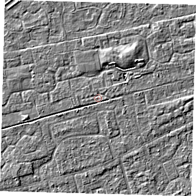 Shaded relief map of the ground around PE111NY, computed from Environment Agency LiDAR. The ground here sits at about 3 m above sea level and falls 5 m across the surrounding 800 m. Surface water reaching this point runs off ground lying to the east, 0.7 m higher.