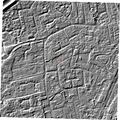 Shaded relief map of the ground around PE111PG, computed from Environment Agency LiDAR. The ground here sits at about 3 m above sea level and falls 3 m across the surrounding 800 m. Surface water reaching this point runs off ground lying to the north-east, 0.6 m higher.