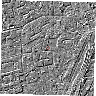 Shaded relief map of the ground around PE111PP, computed from Environment Agency LiDAR. The ground here sits at about 3 m above sea level and falls 3 m across the surrounding 800 m. Surface water reaching this point runs off ground lying to the east-north-east, 0.8 m higher.
