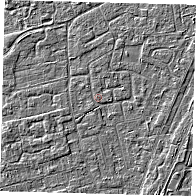 Shaded relief map of the ground around PE111PQ, computed from Environment Agency LiDAR. The ground here sits at about 3 m above sea level and falls 3 m across the surrounding 800 m. Surface water reaching this point runs off ground lying to the south-east, 1.7 m higher.