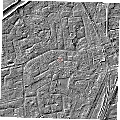 Shaded relief map of the ground around PE111PT, computed from Environment Agency LiDAR. The ground here sits at about 3 m above sea level and falls 5 m across the surrounding 800 m. Surface water reaching this point runs off ground lying to the south-east, 0.9 m higher.