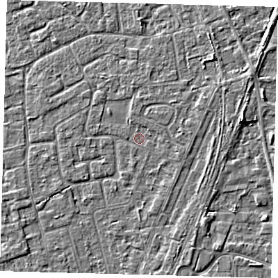 Shaded relief map of the ground around PE111PW, computed from Environment Agency LiDAR. The ground here sits at about 3 m above sea level and falls 4 m across the surrounding 800 m. Surface water reaching this point runs off ground lying to the east, 0.6 m higher.