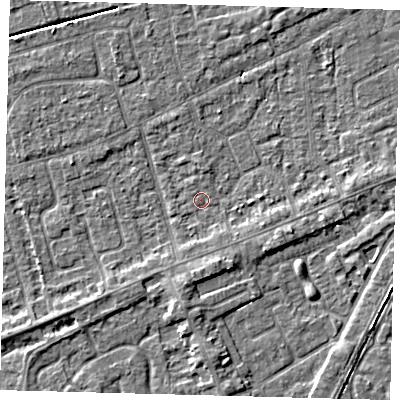 Shaded relief map of the ground around PE111PY, computed from Environment Agency LiDAR. The ground here sits at about 3 m above sea level and falls 4 m across the surrounding 800 m. Surface water reaching this point runs off ground lying to the east, 2.7 m higher.