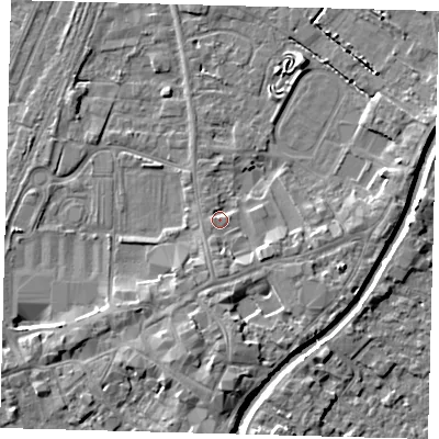 Shaded relief map of the ground around PE111PZ, computed from Environment Agency LiDAR. The ground here sits at about 5 m above sea level and falls 5 m across the surrounding 800 m. Surface water reaching this point runs off ground lying to the west-north-west, 1.3 m higher.