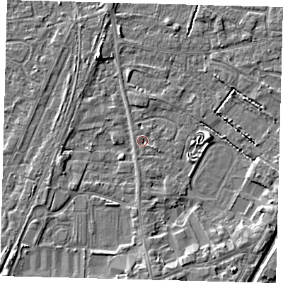 Shaded relief map of the ground around PE111QF, computed from Environment Agency LiDAR. The ground here sits at about 4 m above sea level and falls 4 m across the surrounding 800 m. Surface water reaching this point runs off ground lying to the east-south-east, 1.1 m higher.