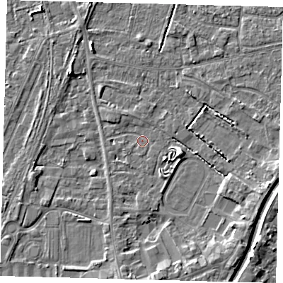 Shaded relief map of the ground around PE111QS, computed from Environment Agency LiDAR. The ground here sits at about 3 m above sea level and falls 4 m across the surrounding 800 m. Surface water reaching this point runs off ground lying to the north-west, 1.5 m higher.