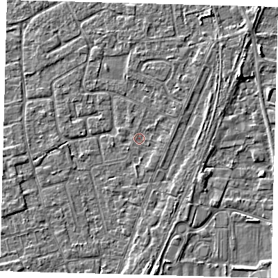 Shaded relief map of the ground around PE111QU, computed from Environment Agency LiDAR. The ground here sits at about 3 m above sea level and falls 4 m across the surrounding 800 m. Surface water reaching this point runs off ground lying to the north-east, 0.8 m higher.