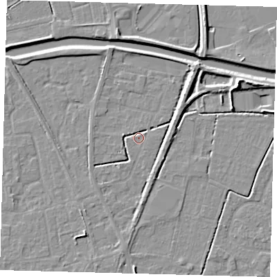 Shaded relief map of the ground around PE111QW, computed from Environment Agency LiDAR. The ground here sits at about 3 m above sea level and falls 8 m across the surrounding 800 m. Surface water reaching this point runs off ground lying to the north-east, 4.2 m higher.