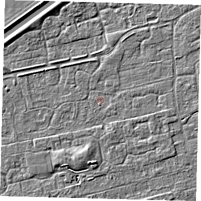 Shaded relief map of the ground around PE111RU, computed from Environment Agency LiDAR. The ground here sits at about 3 m above sea level and falls 5 m across the surrounding 800 m. Surface water reaching this point runs off ground lying to the north-north-east, 1.0 m higher.