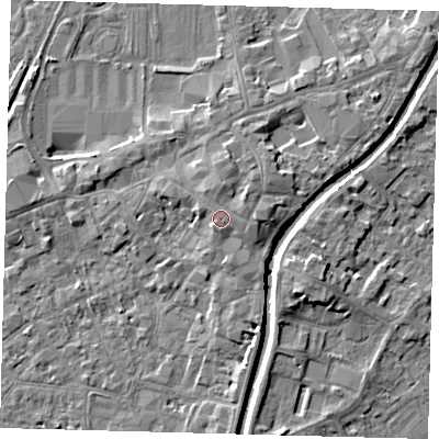 Shaded relief map of the ground around PE111SL, computed from Environment Agency LiDAR. The ground here sits at about 7 m above sea level and falls 5 m across the surrounding 800 m. Surface water reaching this point runs off ground lying to the east-north-east, 0.5 m higher.