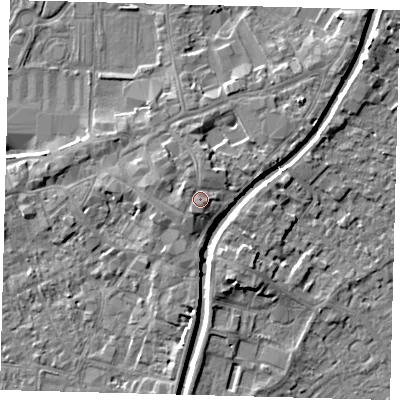 Shaded relief map of the ground around PE111TG, computed from Environment Agency LiDAR. The ground here sits at about 7 m above sea level and falls 5 m across the surrounding 800 m. Surface water reaching this point runs off ground lying to the south-south-west, 1.7 m higher.
