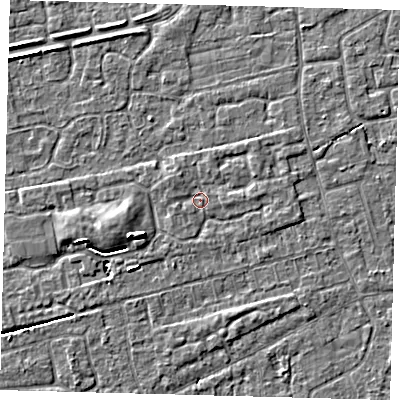 Shaded relief map of the ground around PE111UQ, computed from Environment Agency LiDAR. The ground here sits at about 3 m above sea level and falls 4 m across the surrounding 800 m. Surface water reaching this point runs off ground lying to the east, 1.0 m higher.