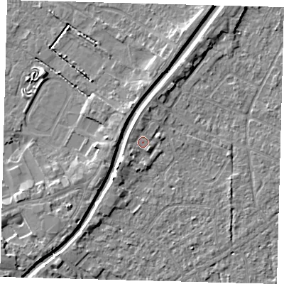 Shaded relief map of the ground around PE111UW, computed from Environment Agency LiDAR. The ground here sits at about 5 m above sea level and falls 4 m across the surrounding 800 m. Surface water reaching this point runs off ground lying to the north-west, 1.2 m higher.