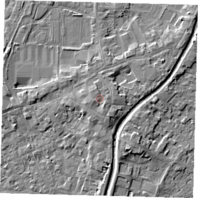 Shaded relief map of the ground around PE111WD, computed from Environment Agency LiDAR. The ground here sits at about 7 m above sea level and falls 5 m across the surrounding 800 m. Surface water reaching this point runs off ground lying to the west-south-west, 1.2 m higher.