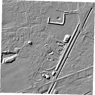 Shaded relief map of the ground around PE111WG, computed from Environment Agency LiDAR. The ground here sits at about 4 m above sea level and falls 11 m across the surrounding 800 m. Surface water reaching this point runs off ground lying to the east, 0.7 m higher.