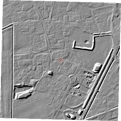Shaded relief map of the ground around PE111WL, computed from Environment Agency LiDAR. The ground here sits at about 3 m above sea level and falls 10 m across the surrounding 800 m. The ground contributing surface water to this point lies to the south-east.