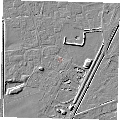 Shaded relief map of the ground around PE111WR, computed from Environment Agency LiDAR. The ground here sits at about 3 m above sea level and falls 10 m across the surrounding 800 m. Surface water reaching this point runs off ground lying to the north-east, 5.4 m higher.