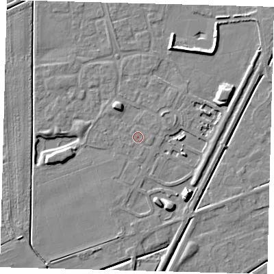 Shaded relief map of the ground around PE111WU, computed from Environment Agency LiDAR. The ground here sits at about 3 m above sea level and falls 11 m across the surrounding 800 m. Surface water reaching this point runs off ground lying to the east-north-east, 0.8 m higher.