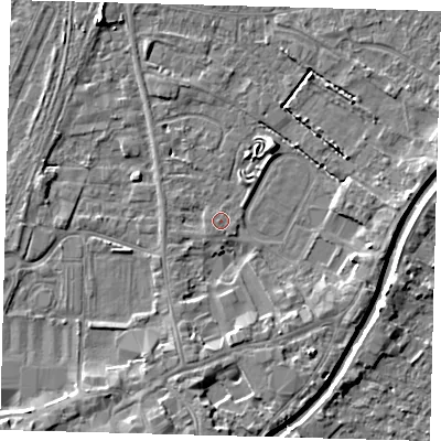 Shaded relief map of the ground around PE111XD, computed from Environment Agency LiDAR. The ground here sits at about 4 m above sea level and falls 5 m across the surrounding 800 m. Surface water reaching this point runs off ground lying to the south-west, 0.6 m higher.