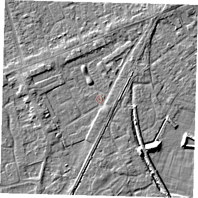 Shaded relief map of the ground around PE111XH, computed from Environment Agency LiDAR. The ground here sits at about 3 m above sea level and falls 9 m across the surrounding 800 m. Surface water reaching this point runs off ground lying to the west-south-west, 2.6 m higher.