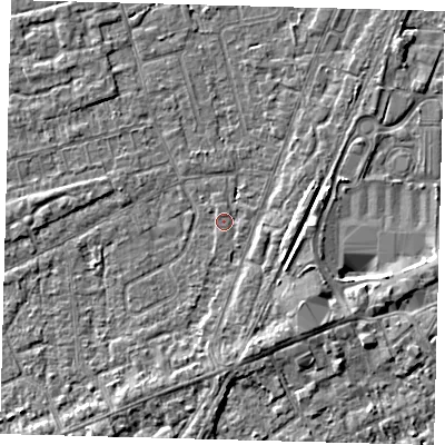 Shaded relief map of the ground around PE111XJ, computed from Environment Agency LiDAR. The ground here sits at about 3 m above sea level and falls 4 m across the surrounding 800 m. Surface water reaching this point runs off ground lying to the south-south-east, 0.6 m higher.