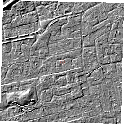 Shaded relief map of the ground around PE111XZ, computed from Environment Agency LiDAR. The ground here sits at about 3 m above sea level and falls 5 m across the surrounding 800 m. Surface water reaching this point runs off ground lying to the east-south-east, 1.0 m higher.