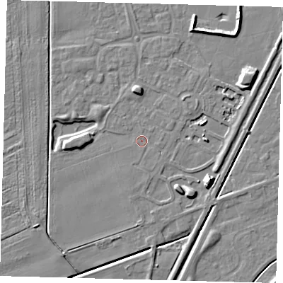 Shaded relief map of the ground around PE111YF, computed from Environment Agency LiDAR. The ground here sits at about 3 m above sea level and falls 11 m across the surrounding 800 m. Surface water reaching this point runs off ground lying to the east, 1.0 m higher.