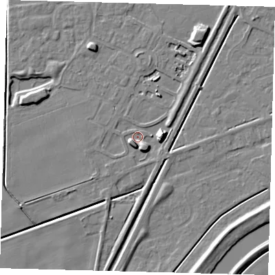 Shaded relief map of the ground around PE111YL, computed from Environment Agency LiDAR. The ground here sits at about 3 m above sea level and falls 11 m across the surrounding 800 m. Surface water reaching this point runs off ground lying to the east, 8.4 m higher.