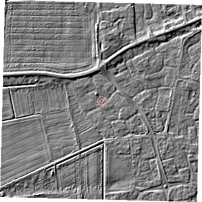 Shaded relief map of the ground around PE111YR, computed from Environment Agency LiDAR. The ground here sits at about 3 m above sea level and falls 4 m across the surrounding 800 m. Surface water reaching this point runs off ground lying to the north, 1.7 m higher.