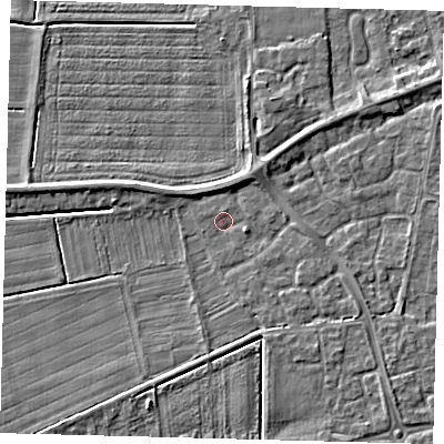 Shaded relief map of the ground around PE111YS, computed from Environment Agency LiDAR. The ground here sits at about 3 m above sea level and falls 4 m across the surrounding 800 m. Surface water reaching this point runs off ground lying to the north-north-west, 2.0 m higher.