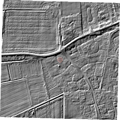 Shaded relief map of the ground around PE111YT, computed from Environment Agency LiDAR. The ground here sits at about 3 m above sea level and falls 4 m across the surrounding 800 m. Surface water reaching this point runs off ground lying to the west-north-west, 2.0 m higher.