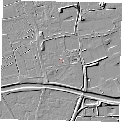 Shaded relief map of the ground around PE111ZA, computed from Environment Agency LiDAR. The ground here sits at about 3 m above sea level and falls 8 m across the surrounding 800 m. Surface water reaching this point runs off ground lying to the south-west, 1.2 m higher.