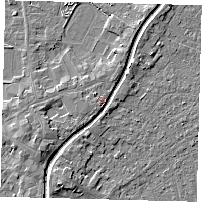 Shaded relief map of the ground around PE112AB, computed from Environment Agency LiDAR. The ground here sits at about 5 m above sea level and falls 5 m across the surrounding 800 m. Surface water reaching this point runs off ground lying to the north-east, 3.5 m higher.