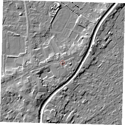 Shaded relief map of the ground around PE112AE, computed from Environment Agency LiDAR. The ground here sits at about 5 m above sea level and falls 5 m across the surrounding 800 m. Surface water reaching this point runs off ground lying to the east-south-east, 1.5 m higher.