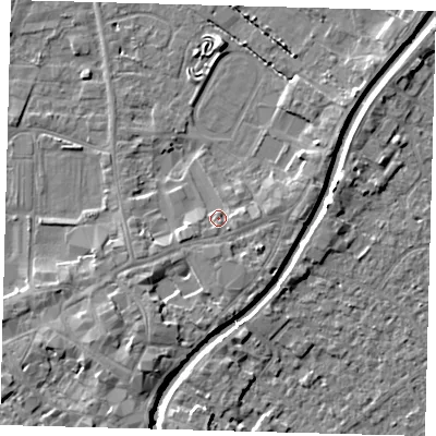 Shaded relief map of the ground around PE112AH, computed from Environment Agency LiDAR. The ground here sits at about 5 m above sea level and falls 5 m across the surrounding 800 m. Surface water reaching this point runs off ground lying to the south-west, 2.1 m higher.