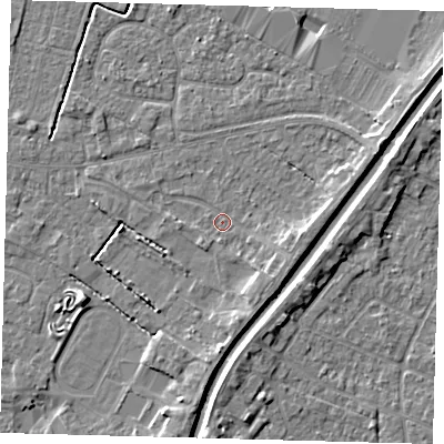 Shaded relief map of the ground around PE112AX, computed from Environment Agency LiDAR. The ground here sits at about 4 m above sea level and falls 4 m across the surrounding 800 m. Surface water reaching this point runs off ground lying to the east-south-east, 2.4 m higher.