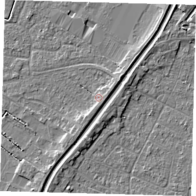 Shaded relief map of the ground around PE112BA, computed from Environment Agency LiDAR. The ground here sits at about 5 m above sea level and falls 4 m across the surrounding 800 m. Surface water reaching this point runs off ground lying to the south-south-west, 2.1 m higher.
