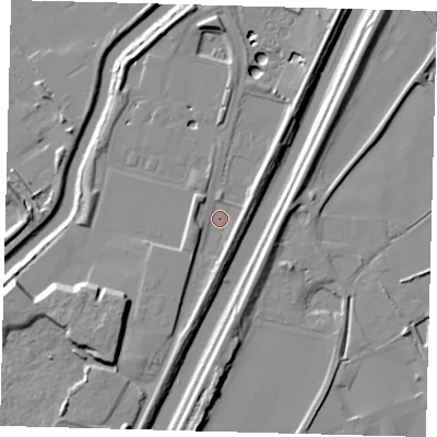 Shaded relief map of the ground around PE112BB, computed from Environment Agency LiDAR. The ground here sits at about 4 m above sea level and falls 12 m across the surrounding 800 m. Surface water reaching this point runs off ground lying to the south-west, 7.6 m higher.