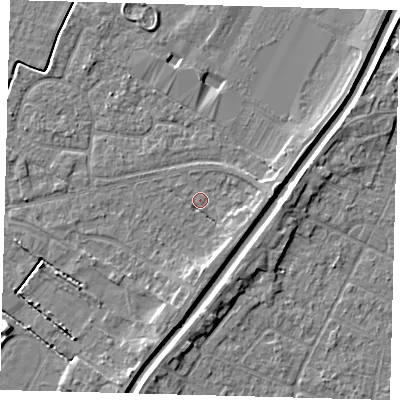Shaded relief map of the ground around PE112BL, computed from Environment Agency LiDAR. The ground here sits at about 4 m above sea level and falls 4 m across the surrounding 800 m. Surface water reaching this point runs off ground lying to the east, 2.7 m higher.