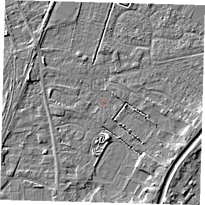 Shaded relief map of the ground around PE112BP, computed from Environment Agency LiDAR. The ground here sits at about 3 m above sea level and falls 4 m across the surrounding 800 m. Surface water reaching this point runs off ground lying to the south, 4.0 m higher.